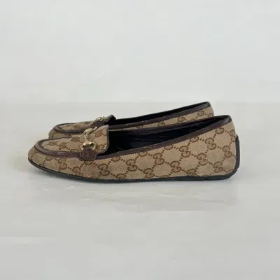 Pre-owned Gucci Beige Gg Canvas Horsebit Loafers, 39