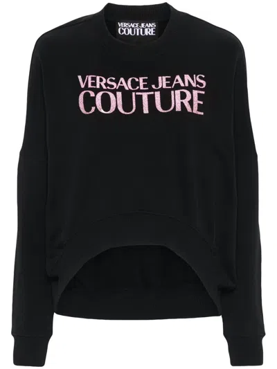 Versace Jeans Couture Cropped Fit Sweatshirt With Bold Logo Detail In Black