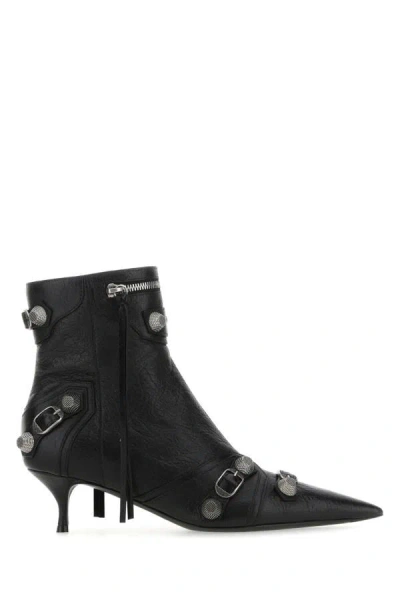 Shop Balenciaga Woman Black Leather Cagole Ankle Boots