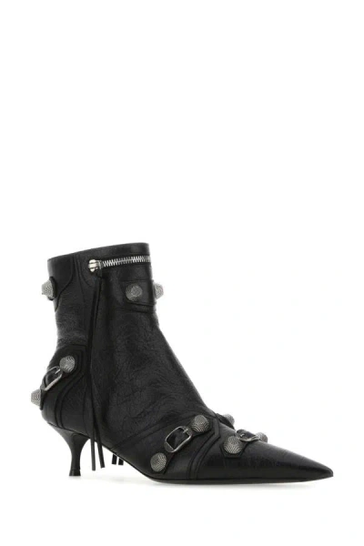 Shop Balenciaga Woman Black Leather Cagole Ankle Boots