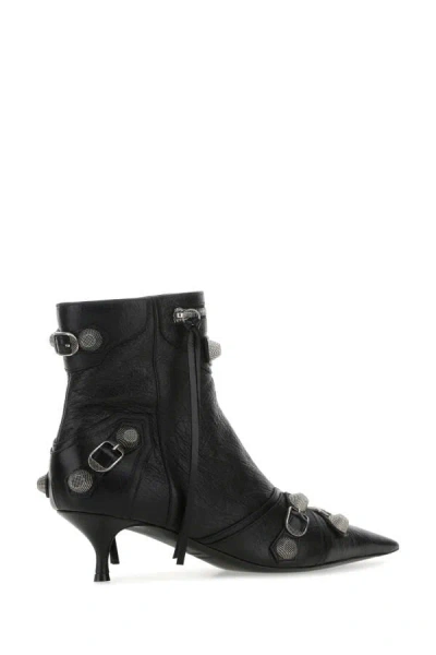 Shop Balenciaga Woman Black Leather Cagole Ankle Boots