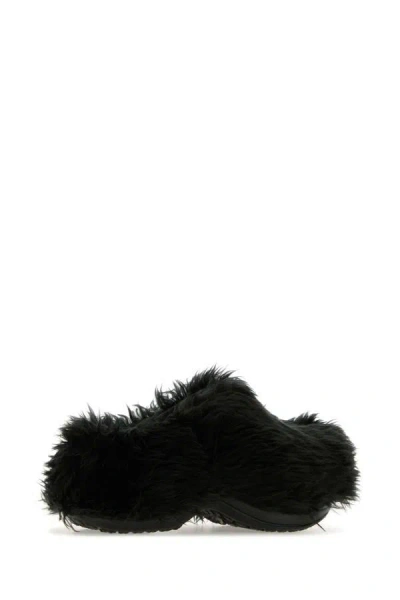 Shop Balenciaga Woman Black Rubber And Eco Fur Crocsâ„¢ Mules