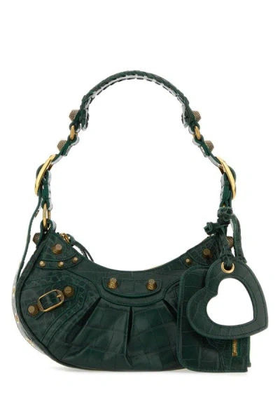 Shop Balenciaga Woman Bottle Green Leather Le Cagole Xs Shoulder Bag