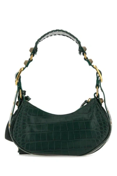 Shop Balenciaga Woman Bottle Green Leather Le Cagole Xs Shoulder Bag