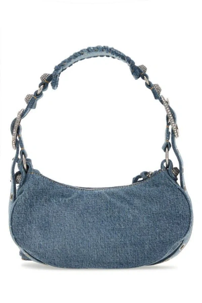 Shop Balenciaga Woman Denim Le Cagole Xs Shoulder Bag In Blue