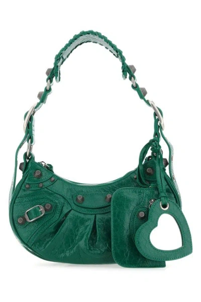 Shop Balenciaga Woman Emerald Green Nappa Leather Le Cagole Xs Shoulder Bag