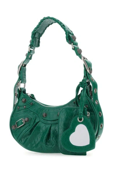 Shop Balenciaga Woman Emerald Green Nappa Leather Le Cagole Xs Shoulder Bag