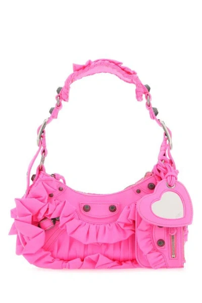 Shop Balenciaga Woman Fluo Pink Fabric Le Cagole Xs Shoulder Bag