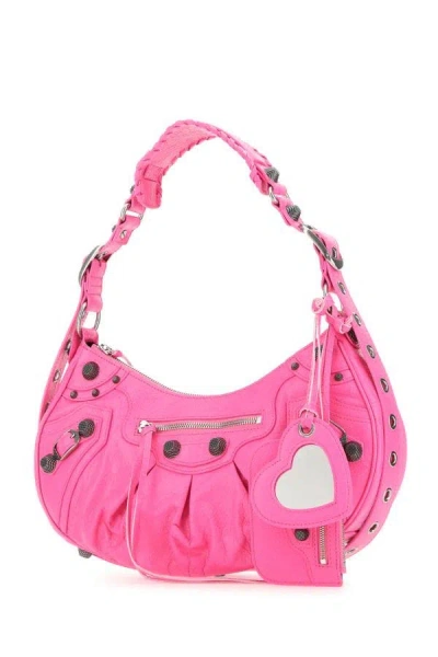 Shop Balenciaga Woman Fluo Pink Nappa Leather Le Cagole S Shoulder Bag