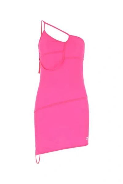 Shop Balenciaga Woman Fluo Pink Stretch Nylon Mini Dress