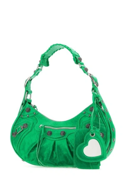 Shop Balenciaga Woman Green Nappa Leather Le Cagole S Shoulder Bag