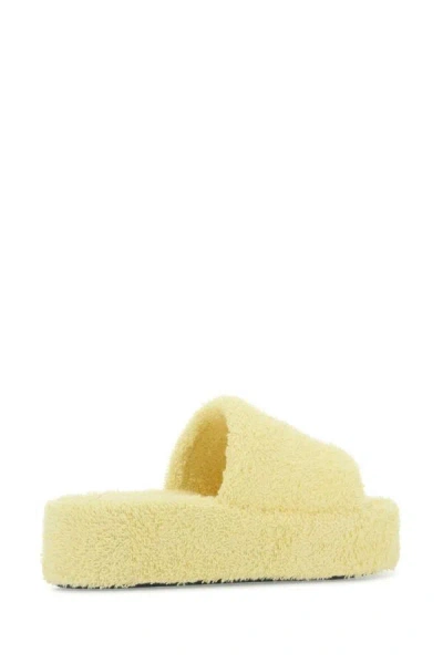 Shop Balenciaga Woman Pastel Yellow Terry Fabric Rise Slippers
