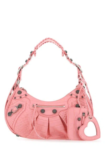 Shop Balenciaga Woman Pink Leather Le Cagole S Shoulder Bag