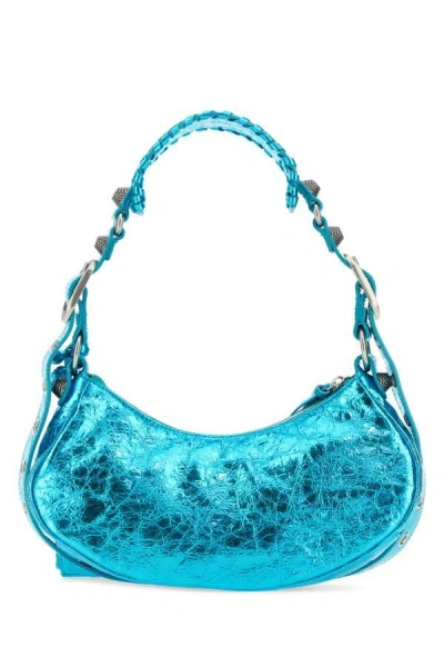 Shop Balenciaga Woman Turquoise Nappa Leather Le Cagole Xs Shoulder Bag In Blue