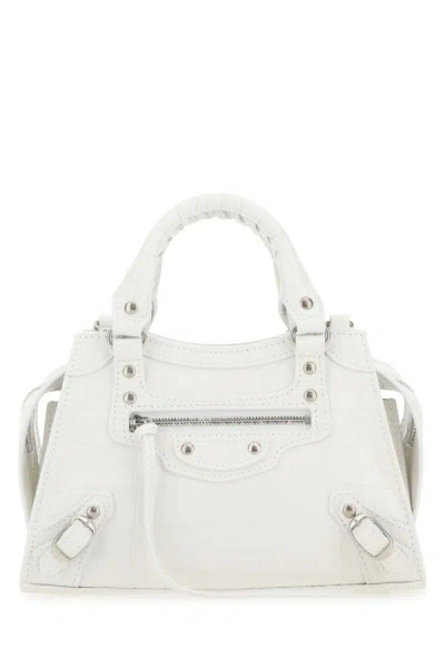 Shop Balenciaga Woman White Leather Mini Neo Classic Handbag