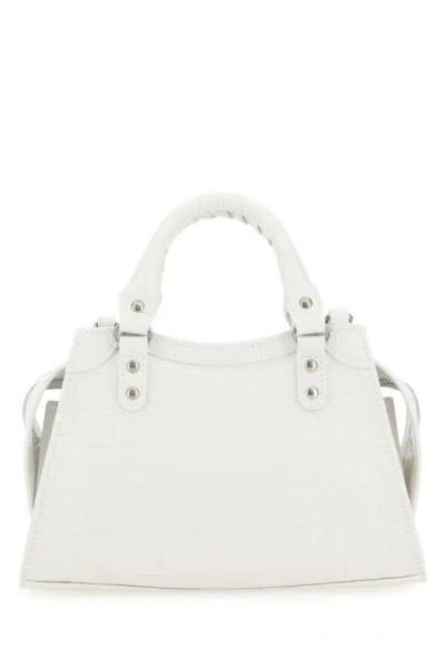 Shop Balenciaga Woman White Leather Mini Neo Classic Handbag