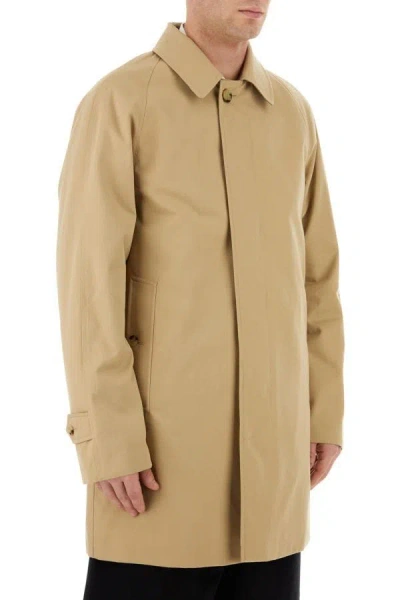 Shop Burberry Man Beige Gabardine Overcoat In Brown