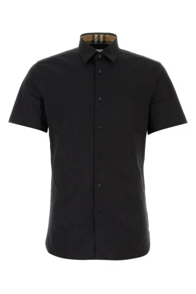 Shop Burberry Man Black Stretch Poplin Shirt