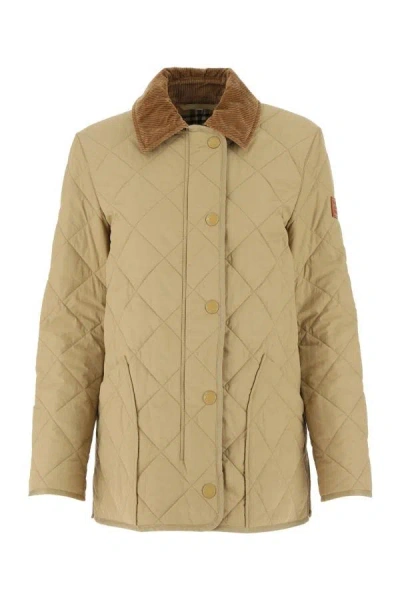 Shop Burberry Woman Beige Nylon Jacket In Brown