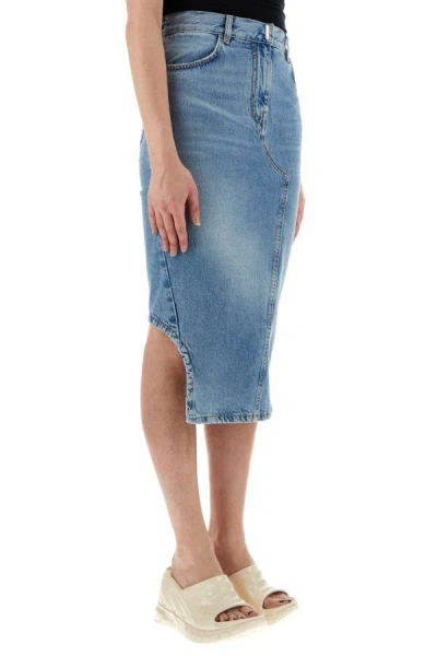 Shop Givenchy Woman Denim Midi Skirt In Blue