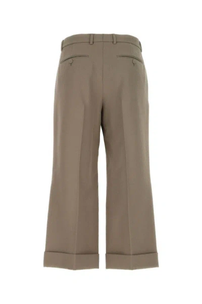 Shop Gucci Man Mud Wool Cropped Cut Pant In Brown