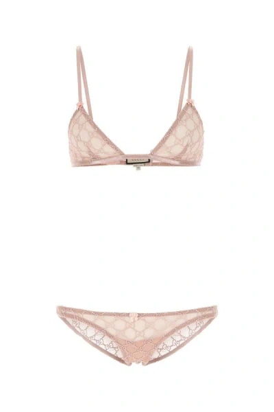 Shop Gucci Woman Embroidered Mesh Underwear Set In Pink