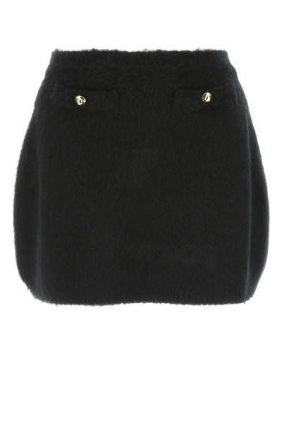 Shop Miu Miu Woman Black Stretch Wool Blend Mini Skirt