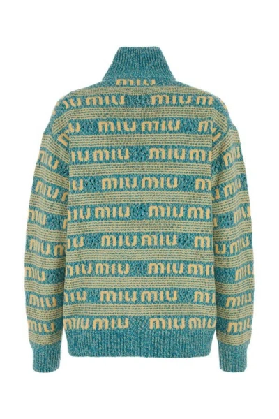 Shop Miu Miu Woman Embroidered Wool Blend Oversize Cardigan In Multicolor