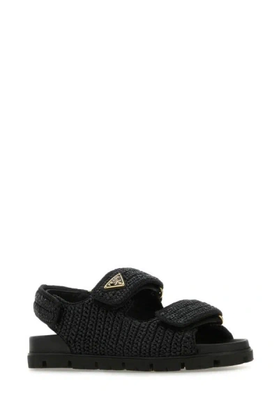 Shop Prada Woman Black Raffia Sandals