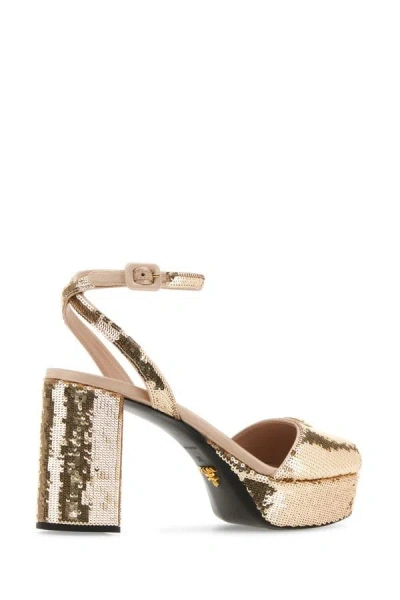 Shop Prada Woman Embellished Satin Sandals In Gold