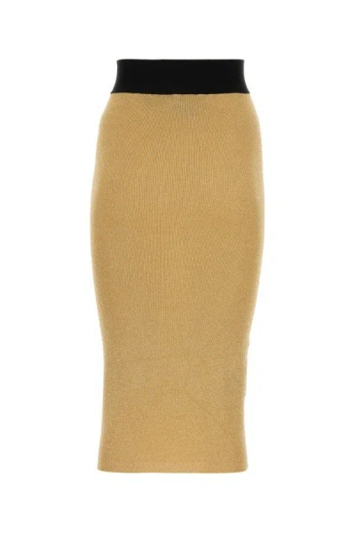 Shop Prada Woman Gold Blend Viscose Stretch Skirt