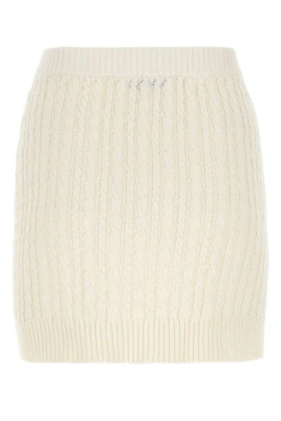 Shop Prada Woman Ivory Cotton Blend Mini Skirt In White