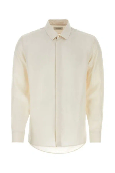 Shop Saint Laurent Man Ivory Cupro Shirt In White