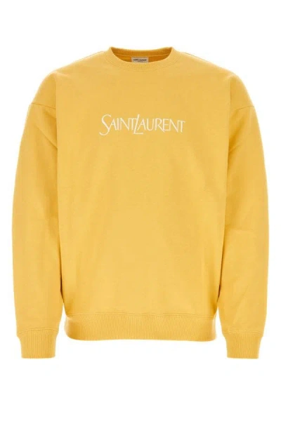 Shop Saint Laurent Man Yellow Cotton Sweatshirt