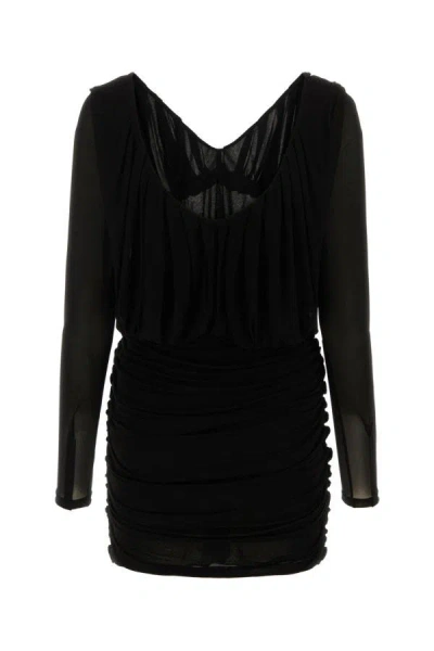 Shop Saint Laurent Woman Black Cupro Mini Dress
