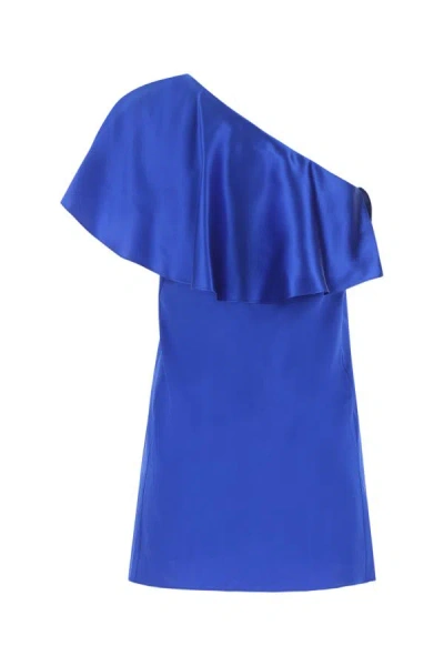 Shop Saint Laurent Woman Blue Satin Mini Dress