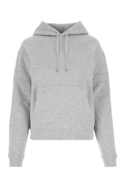 Shop Saint Laurent Woman Grey Cotton Blend Sweatshirt In Gray
