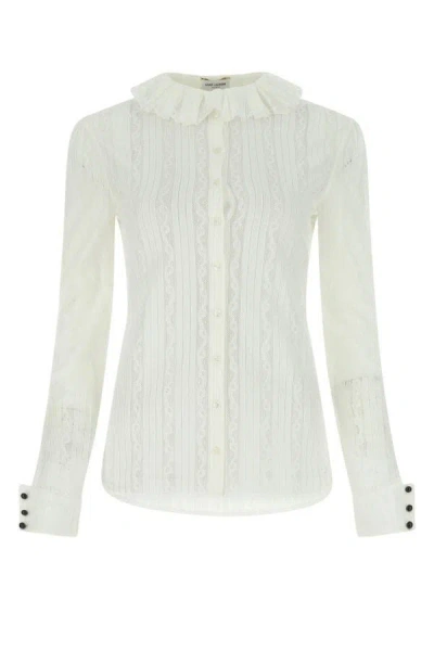 Shop Saint Laurent Woman Ivory Lace Blouse In White