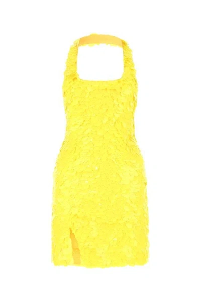 Shop Attico The  Woman Yellow Sequins Allium Mini Dress
