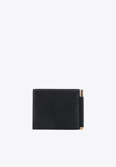 Shop Tom Ford Bi-fold Money Clip Leather Cardholder In Black