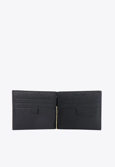 Shop Tom Ford Bi-fold Money Clip Leather Cardholder In Black
