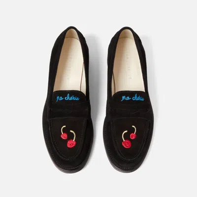 Shop Duke & Dexter Women's Wilde Black Suede Cherry Penny Loafer - Women's