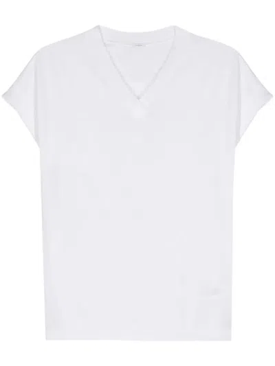 Shop Malo Fine-knit Top With V-neck In White