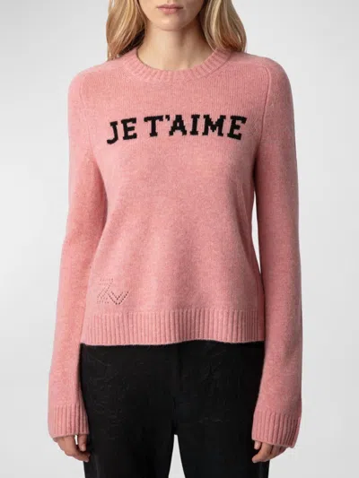 Shop Zadig & Voltaire Lili Je T'aime Cashmere Sweater In Litchi In Multi