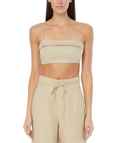 Shop Onia Air Linen-blend Foldover Cropped Top In Gold
