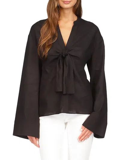 Shop Michael Michael Kors Womens V-neck Bow Button-down Blouse In Black