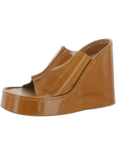 Shop Miista Rhea Womens Patent Leather Slip On Mule Sandals In Brown