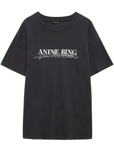 Shop Anine Bing Walker T-shirt Doodle - Vintage Black Clothing
