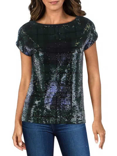 Shop Lauren Ralph Lauren Grieta Womens Sequined Plaid T-shirt In Multi