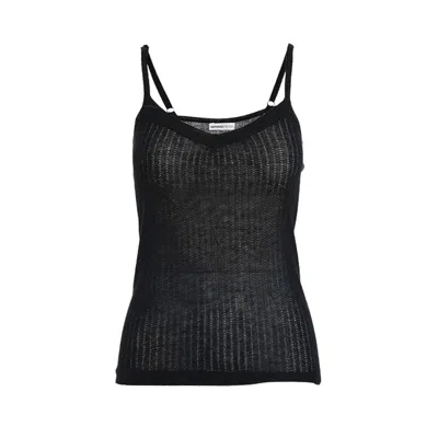 Minnie Rose Cotton/cashmere Pointell Ribbed Tank In Black In Black